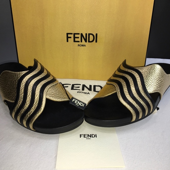Fendi Gold/Black Edition Sandals - Picture 2 of 11